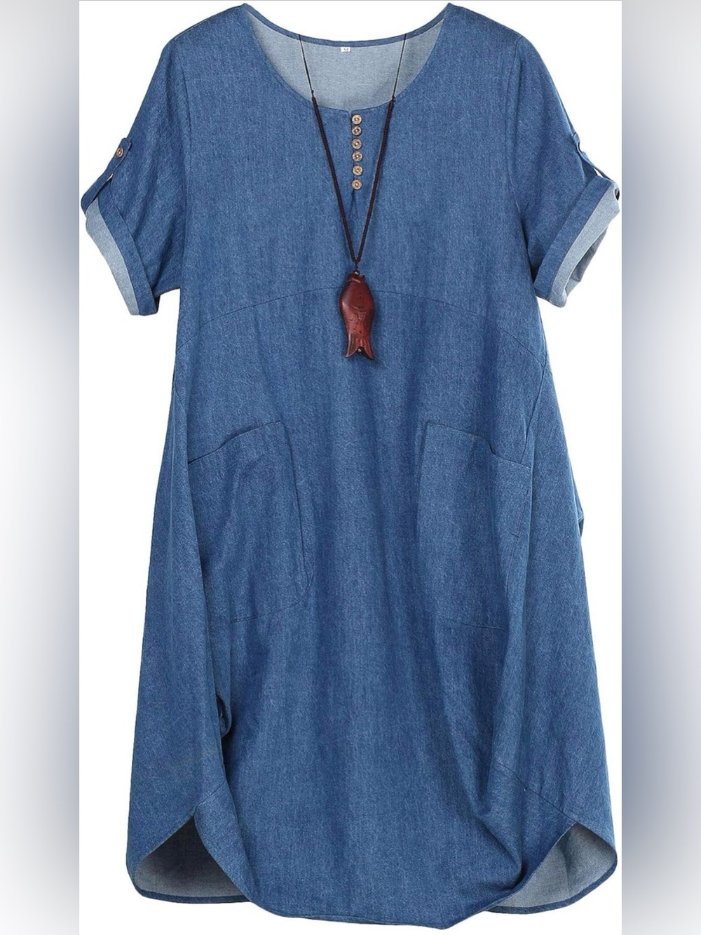 Women's Casual Tunic Dress Short Sleeve Plus Size Midi Dresses with Pockets